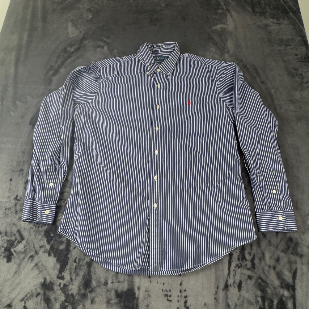 Ralph Lauren Button Down Shirt Mens M Blue White Striped Custom Fit Cotton